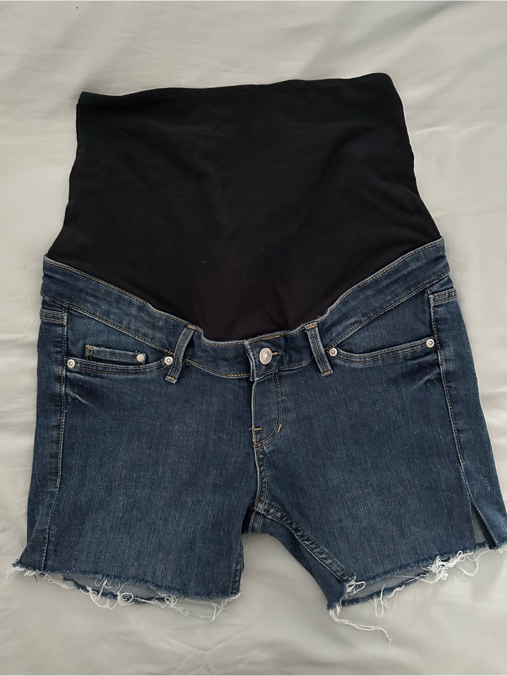 H&M Maternity Denim Jean Shorts in Dark Blue with Navy Panel